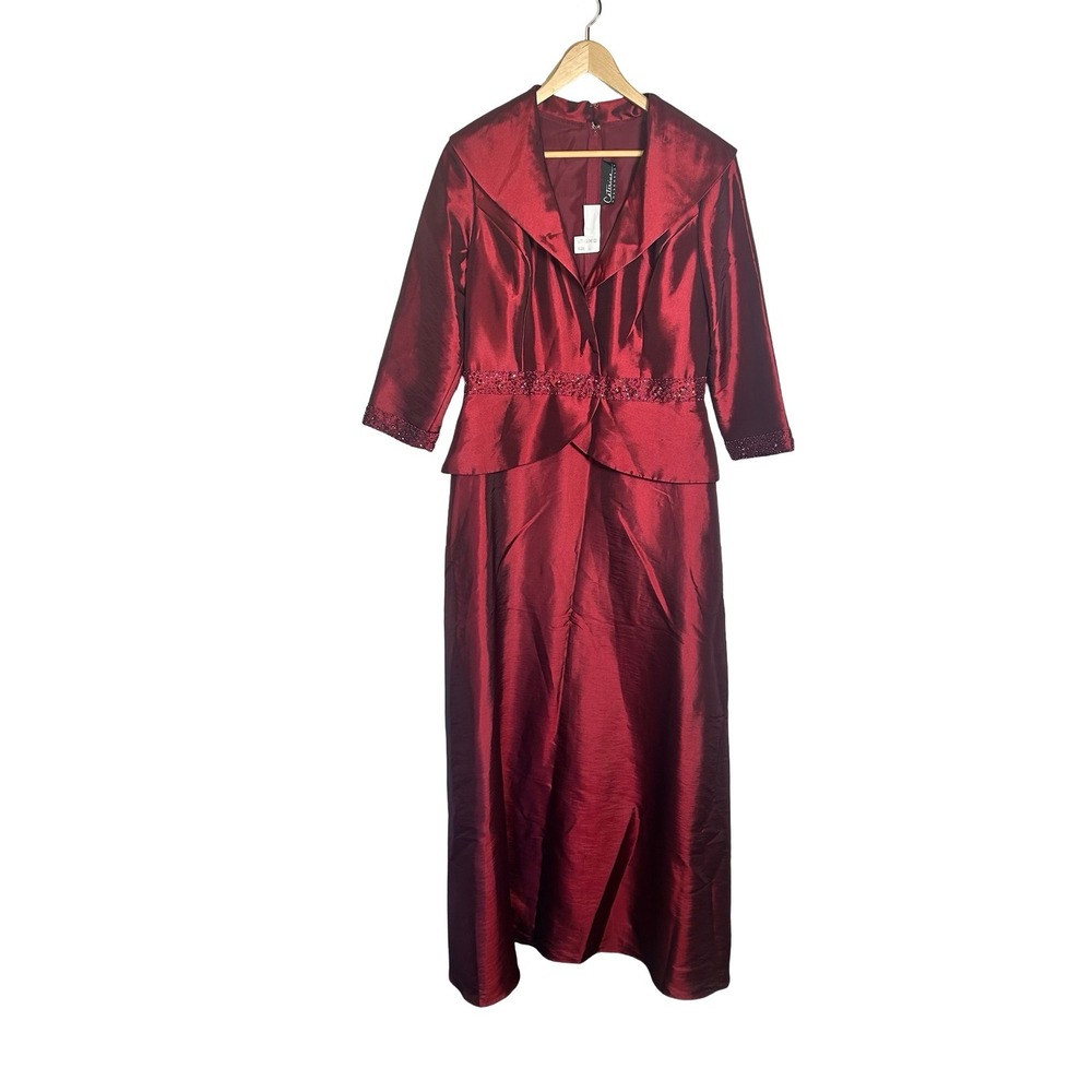 Caterina Collection‎ Women's Red Beaded Gown Jacket Set Size 10